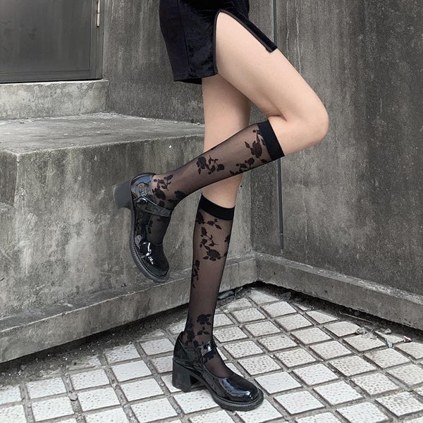 Black Rose Leg Socks