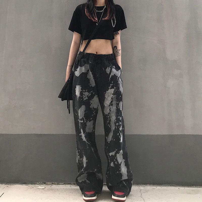 Dark Tie-dye Unique Wide-leg Jeans