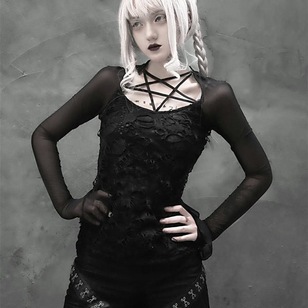 Gothic Pentagram Ripped Top