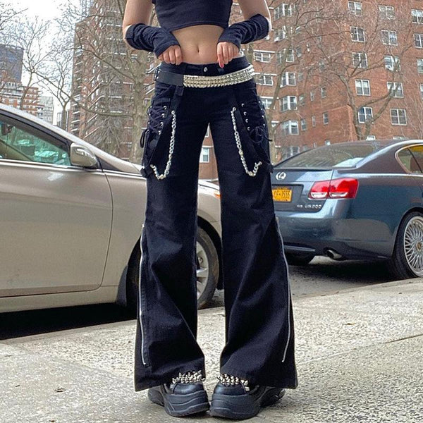 Dark Punk Metal Chain Tie Pants