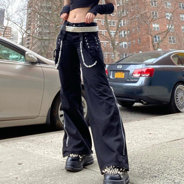 Dark Punk Metal Chain Tie Pants