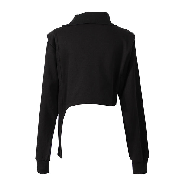 Zip Turtleneck Irregular Cropped Sweatshirt