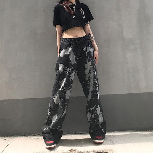 Dark Tie-dye Unique Wide-leg Jeans