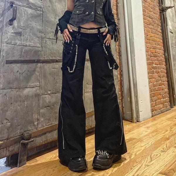 Dark Punk Metal Chain Tie Pants