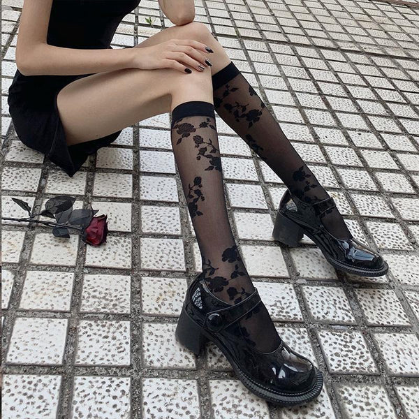 Black Rose Leg Socks