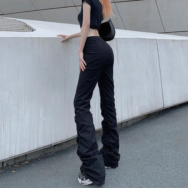 Metal Buckle Cutout Pleated Pants