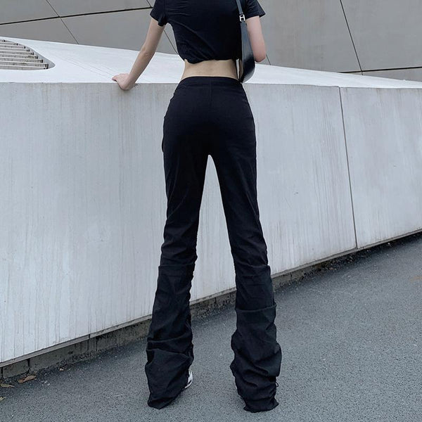 Metal Buckle Cutout Pleated Pants