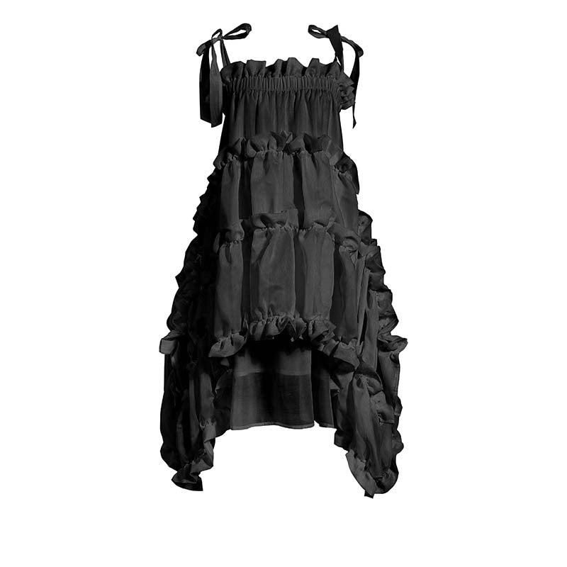 Dark Irregular Ruffled Lace Dress