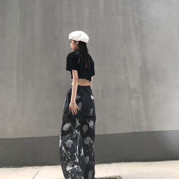 Dark Tie-dye Unique Wide-leg Jeans