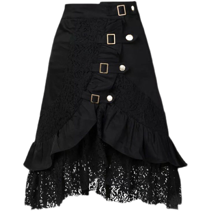 Punk Asymmetric Metal Buckle Fishtail Skirt