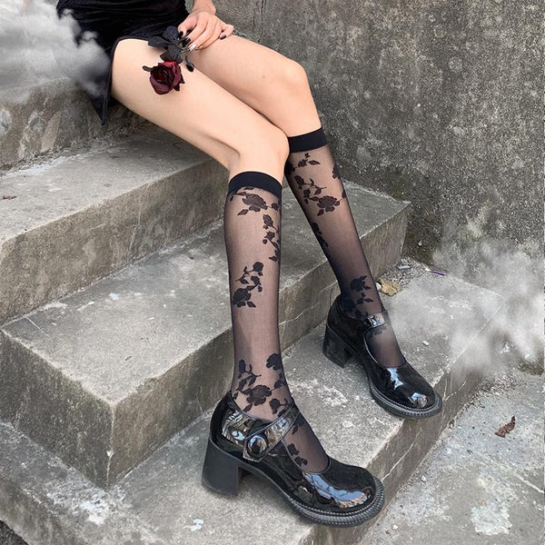 Black Rose Leg Socks