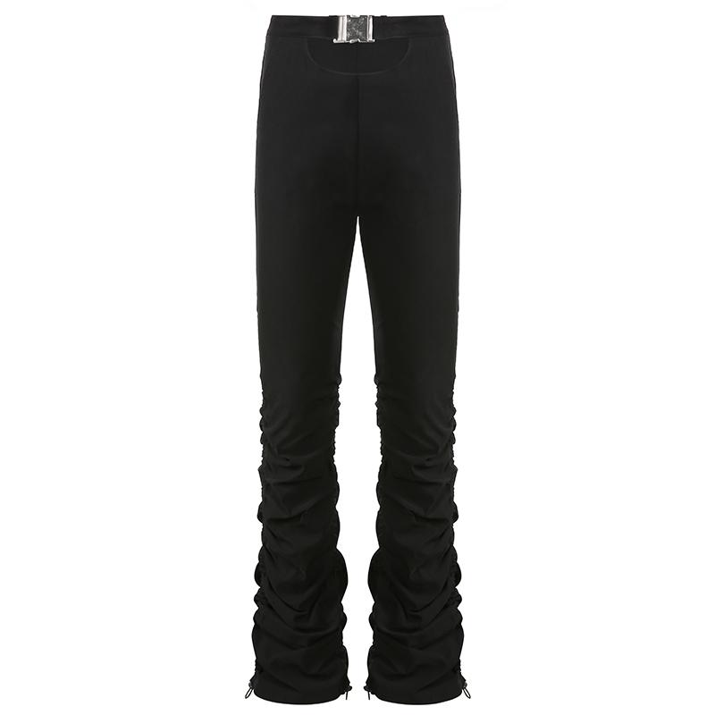 Metal Buckle Cutout Pleated Pants