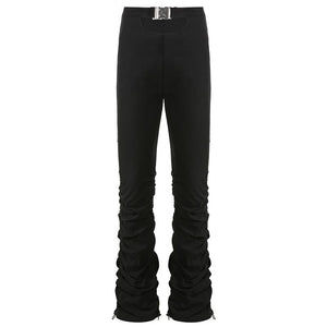 Metal Buckle Cutout Pleated Pants