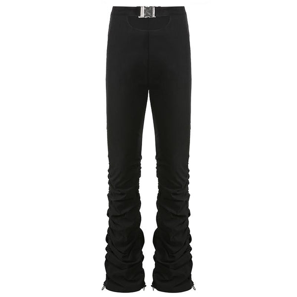 Metal Buckle Cutout Pleated Pants