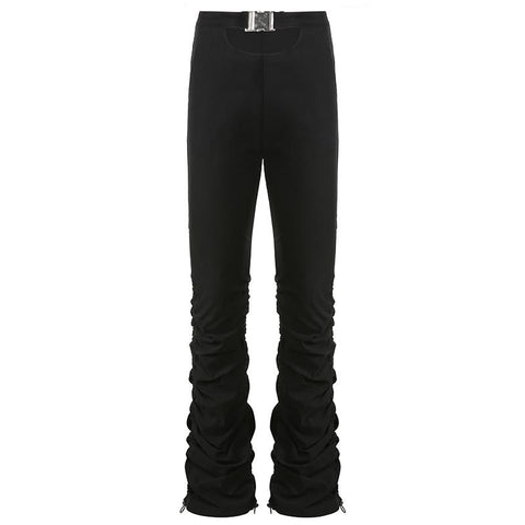 Metal Buckle Cutout Pleated Pants