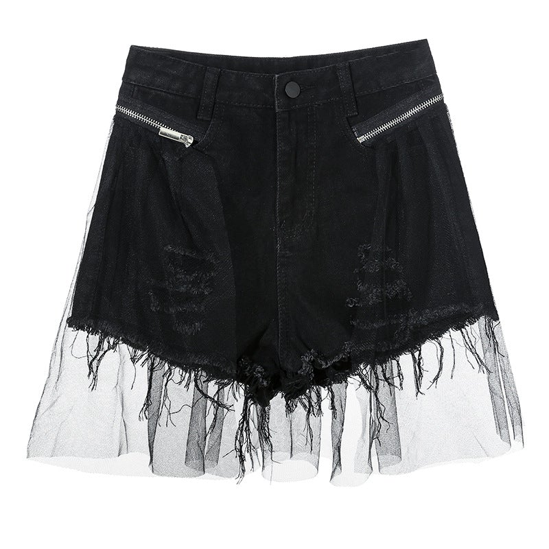 Ripped Shorts With Mesh Layer