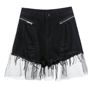 Ripped Shorts With Mesh Layer