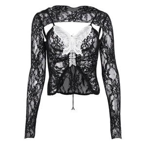 Goth Lace Cutout Set Top