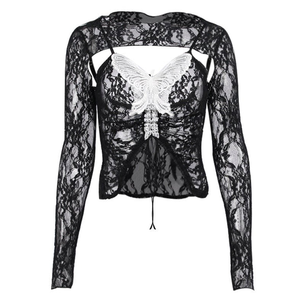 Goth Lace Cutout Set Top