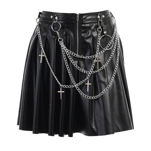 Chain PU Pleated Skirt