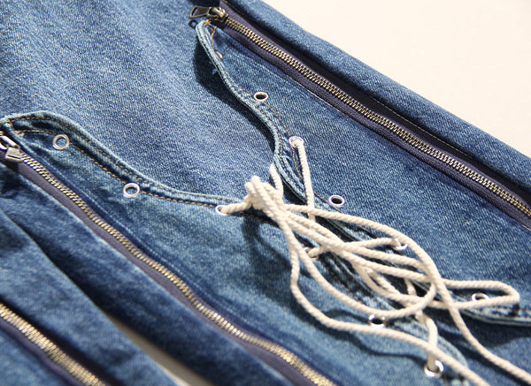 Blue Lace-Up Slightly Flared Jeans