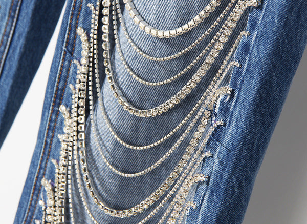 Diamond Chain Ripped Jeans