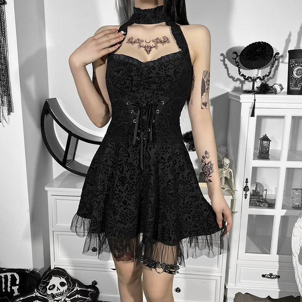 Halterneck Lace Trim Dress