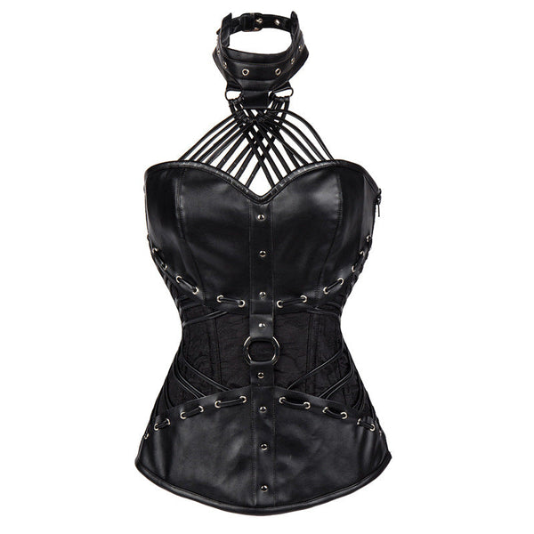 Black Steel Halter Punk Leather Corset