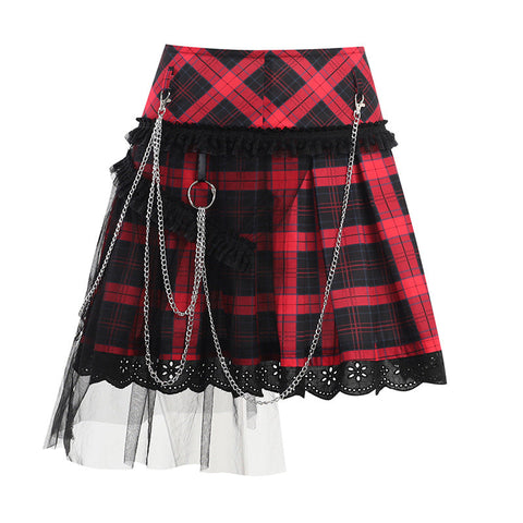 Punk Stitching Lace Woolen Skirt