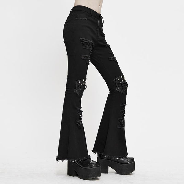 Punk Nailed Bell-Bottomed Pants