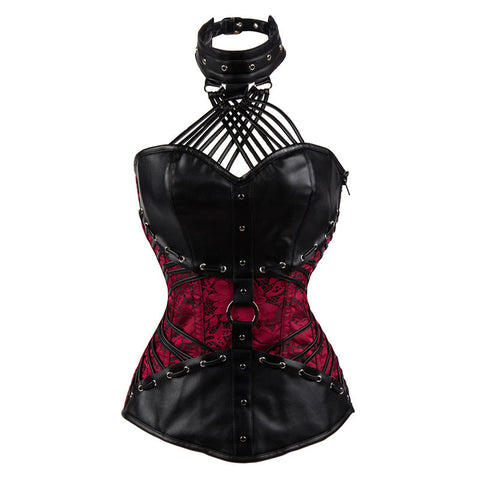 Black Steel Halter Punk Leather Corset