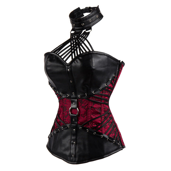 Black Steel Halter Punk Leather Corset