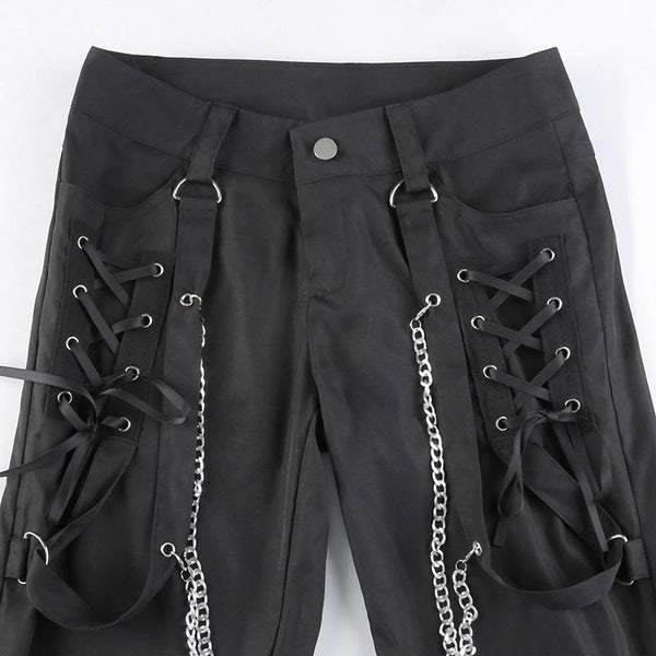 Dark Punk Metal Chain Tie Pants