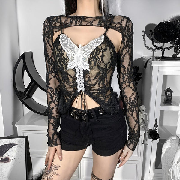 Goth Lace Cutout Set Top