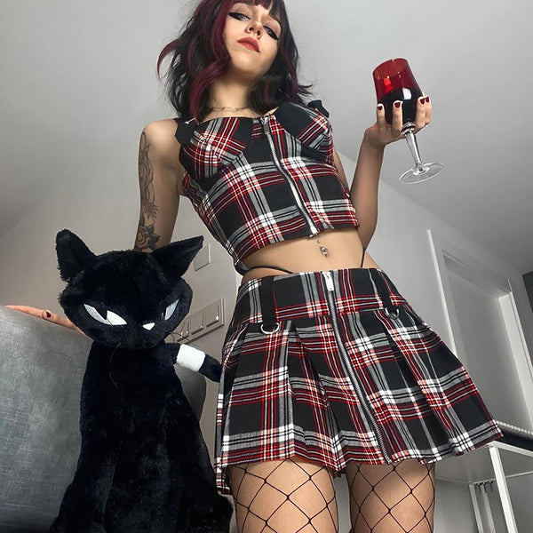 Plaid camisole short skirt suit 2022 New | COLORYME.COM