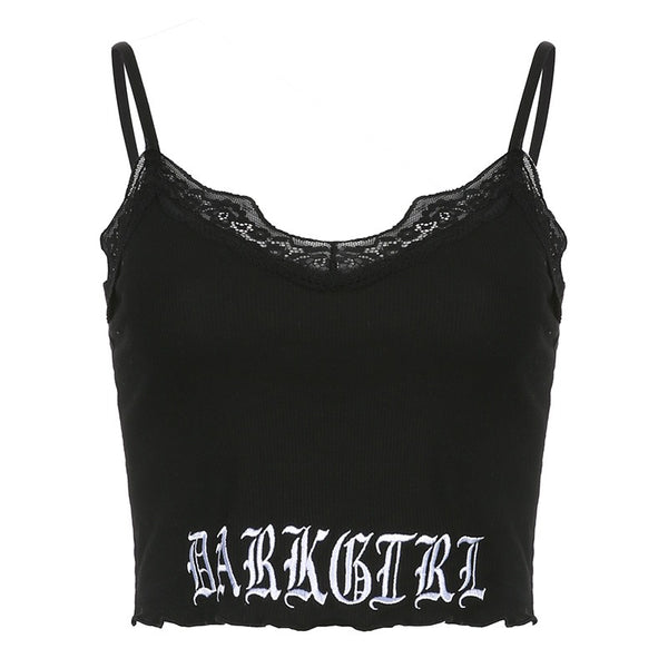 DARK GIRL Lace stitching letter embroidery slim camisole vest 2022 new|coloryme.com