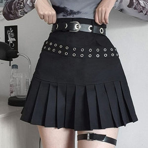 Personalized Grommet High Waist A-Line Pleated Skirt|COLORYME.COM