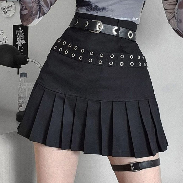 Personalized Grommet High Waist A-Line Pleated Skirt|COLORYME.COM