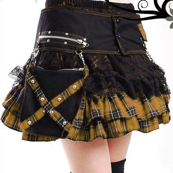 Lace stitching skirt new plaid skirt with waist bag |COLORYME.COM