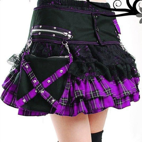 Lace stitching skirt new plaid skirt with waist bag |COLORYME.COM