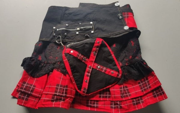 Lace stitching skirt new plaid skirt with waist bag |COLORYME.COM