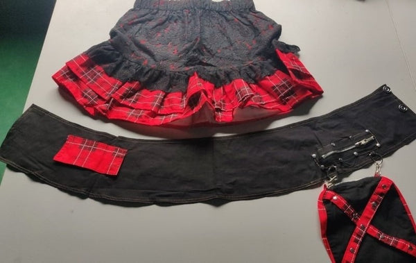 Lace stitching skirt new plaid skirt with waist bag |COLORYME.COM