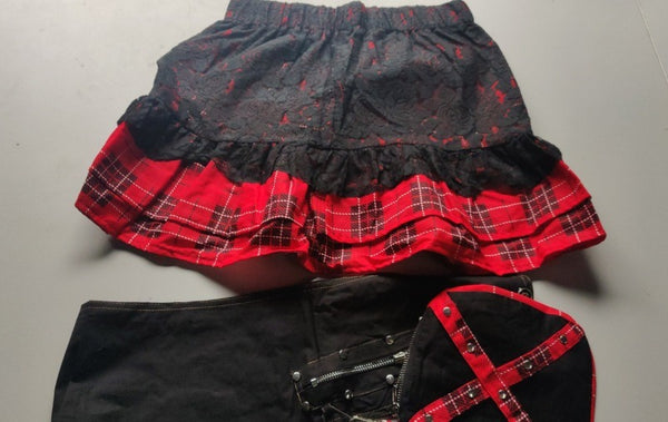 Lace stitching skirt new plaid skirt with waist bag |COLORYME.COM