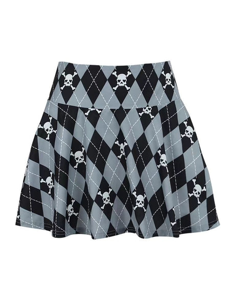 Skull Check Print Skirt|COLORYME.COM