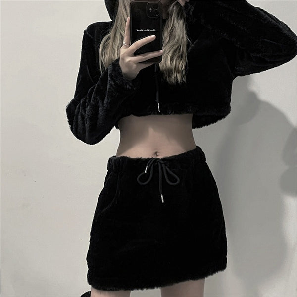 Dark bear sweater short top WITH skirt