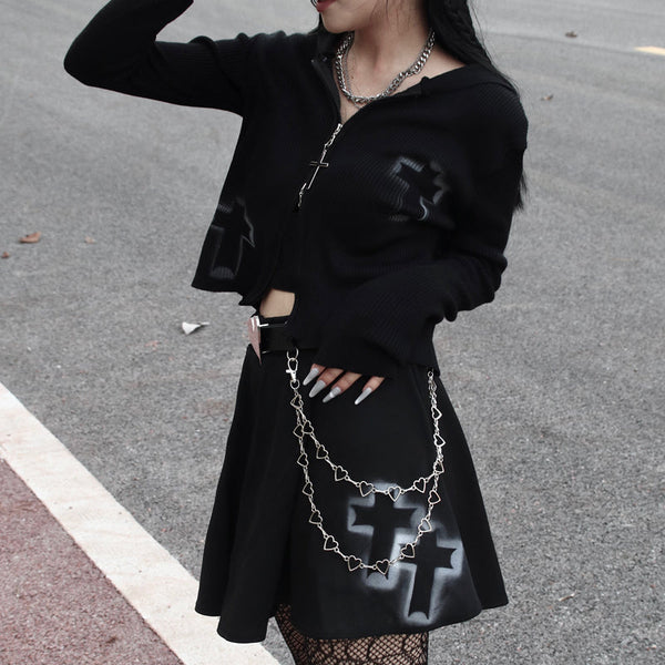 Black Cross Inkjet Punk Skirt