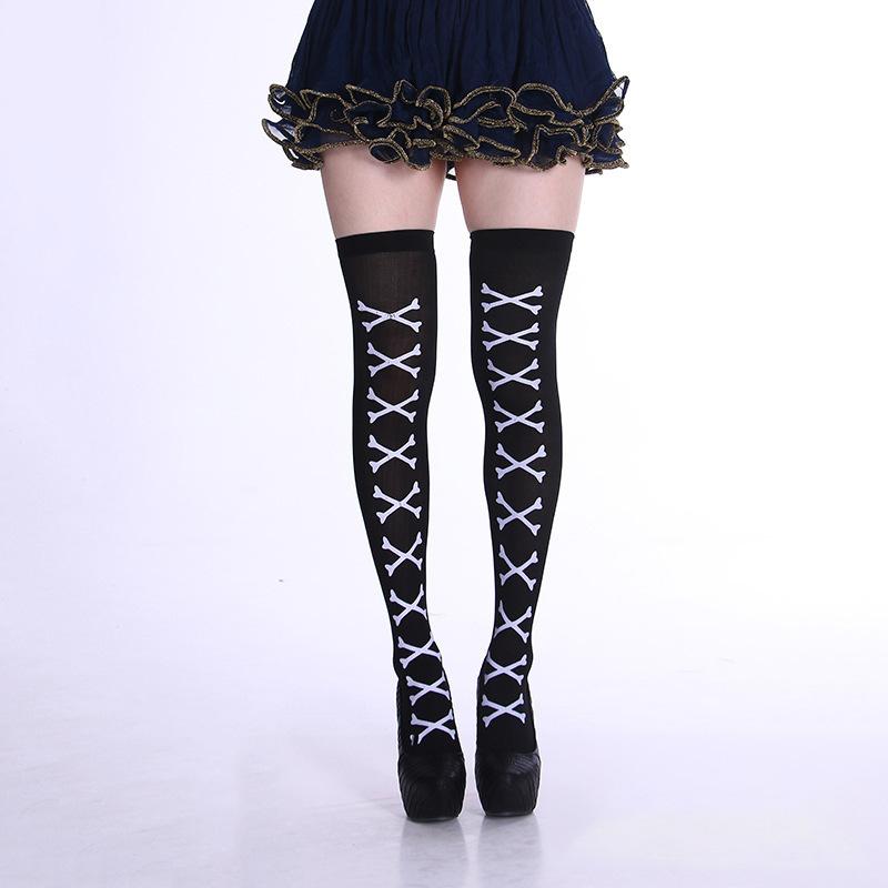 Cross Skeleton Over The Knee Socks