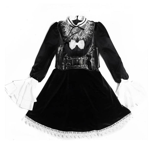 Gothic Lace Velvet Bow Dress