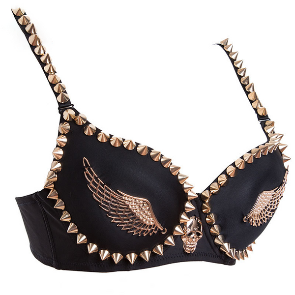 Skull & Wings Studded Bra