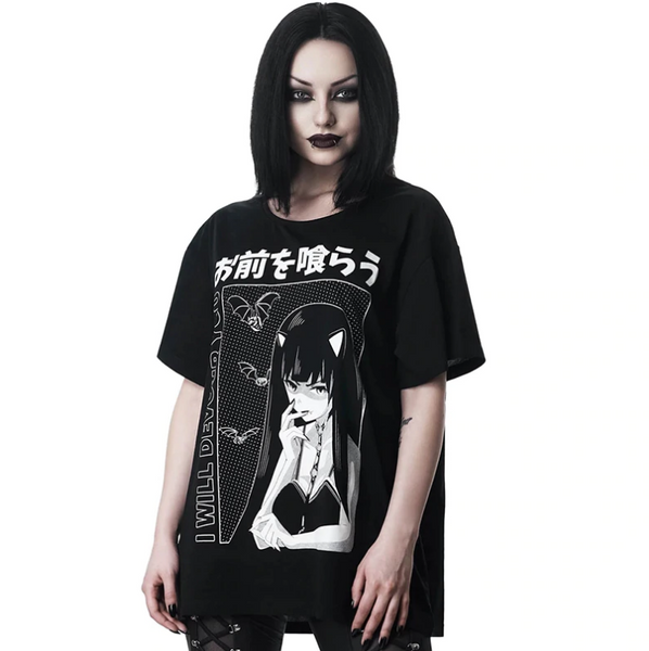 Oversize Black T-shirt Grunge Printed